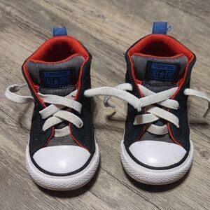 Converse 6C Black, White, and Orange Sneakers